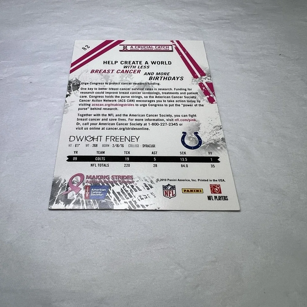2010 Dwight Freeney  Topps & Panini Breast Cancer Awareness Card Colts‎